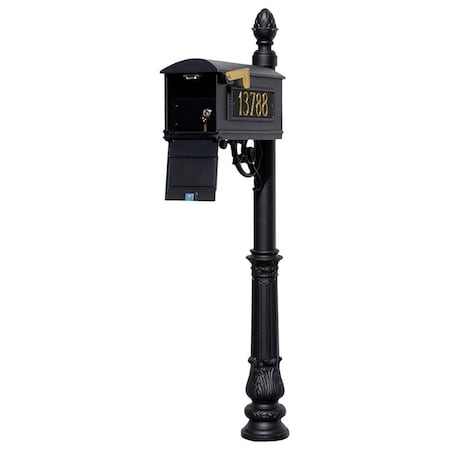 Lewiston LMC-LKIT-703-BL Mailbox Locking Insert Post System, Ornate Base Pineapple Finial, 3 Cast Plates-Black LMC-LKIT-703-BLK